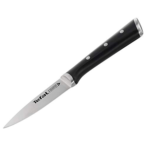 Tefal Ingenio Ice Cuchillo pelador, acero cepillado, cuchillo de una sola pieza, mango remachado, negro, 9 cm