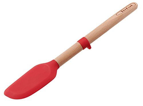 Tefal Ingenio Wood Espátula de madera con lengua de silicona, materiales naturales, sin conductividad térmica, no daña sartenes ni ollas, anillo de silicona para apoyar, madera FSC