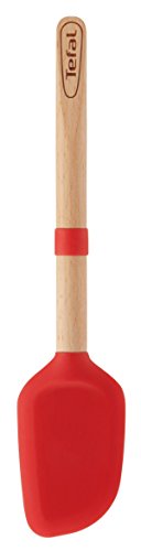Tefal Ingenio Wood Espátula de madera con lengua de silicona, materiales naturales, sin conductividad térmica, no daña sartenes ni ollas, anillo de silicona para apoyar, madera FSC