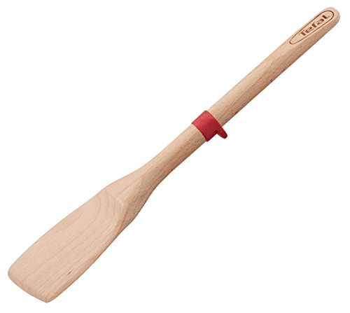 Tefal Ingenio Wood Espátula sólida de madera con lengua de silicona, materiales naturales, sin conductividad térmica, no daña sartenes ni ollas, anillo de silicona para apoyar, madera FSC