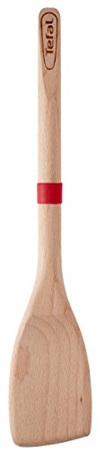Tefal Ingenio Wood Espátula sólida de madera con lengua de silicona, materiales naturales, sin conductividad térmica, no daña sartenes ni ollas, anillo de silicona para apoyar, madera FSC
