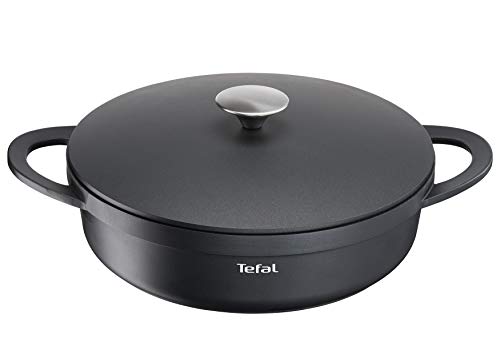Tefal Trattoria E21872 Sartén con tapa de hierro fundido, fundición de aluminio, Negro