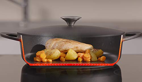 Tefal Trattoria E21872 Sartén con tapa de hierro fundido, fundición de aluminio, Negro