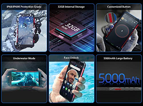 Teléfono Moviles Resistentes(2019), Ulefone Armor X3 con Modo Submarino, Android 9.0 5.5 ”IP68 Impermeable Móvil Trabajo, Dual SIM, 2GB + 32GB, 5000mAh Batería, Desbloqueo Facial GPS Naranja