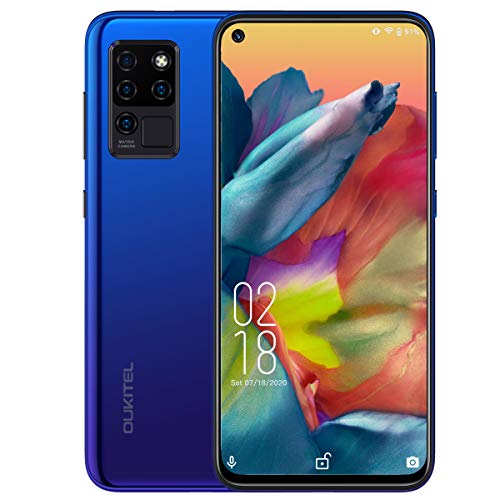 Telefonos Moviles Libres,OUKITEL C21 Android 10 Smartphone 4G Dual SIM,Pantalla FHD+ de 6.4" 4GB RAM+64GB ROM Helio P60 Móvil Bueno,4000 mAh Bateria Cuatro Cámaras Móviles,Azul