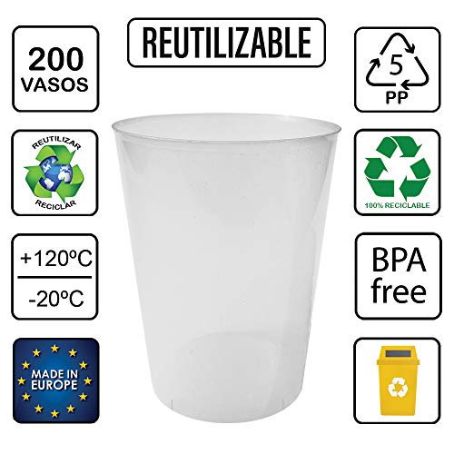 TELEVASO - 200 Unidades - Vaso Sidra 600 ml Reutilizable - Polipropileno (PP) - Color traslúcido - Vaso ecológico Libre de BPA, Ideal para Cerveza, cubatas, Agua