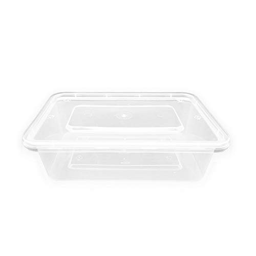 TELEVASO - 300 uds - Envase Recipiente Rectangular para Comida + Tapa separada - Capacidad 500 ml - Polipropileno (PP) traslúcido - Contenedores Desechables con Tapa, Apto para microondas