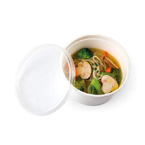 TELEVASO - 50 uds - Envase Recipiente Redondo para Comida + Tapa separada - Capacidad 450 ml y tamaño Ø120 mm - Polipropileno (PP) Blanco - Contenedores Desechables Apto para microondas