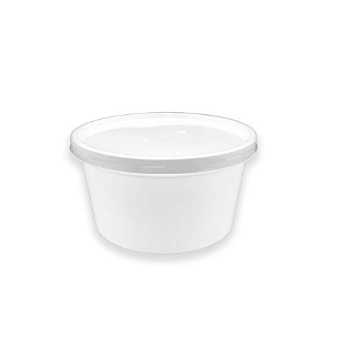 TELEVASO - 50 uds - Envase Recipiente Redondo para Comida + Tapa separada - Capacidad 450 ml y tamaño Ø120 mm - Polipropileno (PP) Blanco - Contenedores Desechables Apto para microondas
