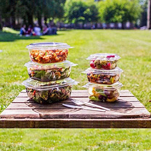 TELEVASO - 50 uds - Envase/Recipiente para Comida con Tapa bisagra Oval - Capacidad 1000 ml - Polipropileno (PP) traslúcido - Contenedores Desechables con Tapa, Apto para microondas