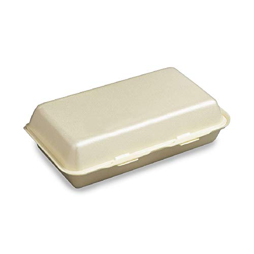 TELEVASO - 500 uds - Envase porex Sandwich Grande - Tamaño 240 x 155 x 70 mm - Poliestireno Color Champagne - Contenedores Desechables con Tapa, Apto para Comida Caliente y fría