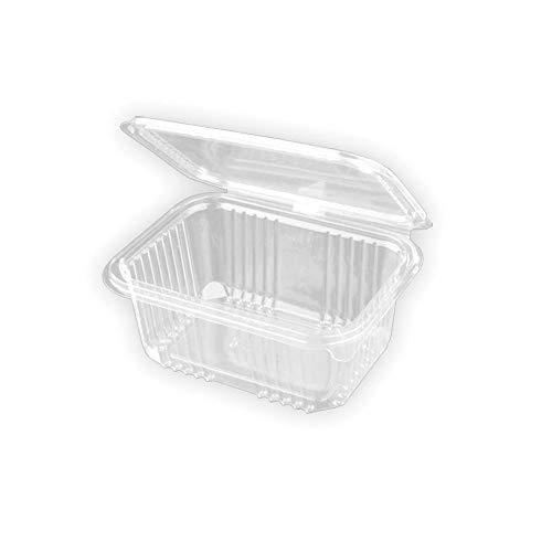 TELEVASO - 500 uds - Envase Recipiente para Comidas frías con Tapa bisagra Rectangular - Capacidad 500 ml - Polietileno (Pet) Transparente - Contenedores Desechables con Tapa