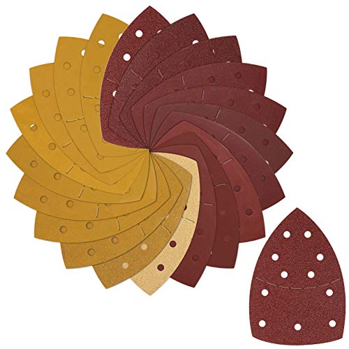 Telgoner - Lijadora triangular (80 hojas de lija con cierre de velcro, 10 x 40 60 80 120 180 240, grano 5 x 320 400 600 800, 11 agujeros)