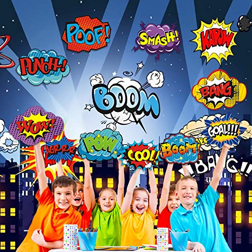 Telón de Fondo de fotografía de Paisaje Urbano de superhéroes, Kit de Bricolaje de Accesorios de Estudio, Kit de Banderas y máscaras, Decoraciones de Suministros de Fiesta de superhéroes para niños