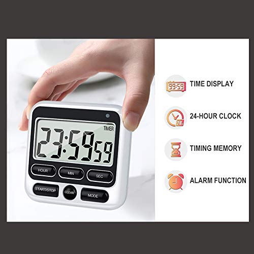 Temporizador Cocina, Temporizador Digital, Kitchen Timer, Temporizador Digital LED de Cuenta Regresiva Magnética con Alarma Sonora Ajustable y Función de Memoria para Cocinar, Estudiar Deportes