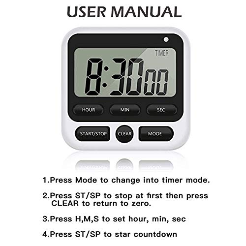 Temporizador Cocina, Temporizador Digital, Kitchen Timer, Temporizador Digital LED de Cuenta Regresiva Magnética con Alarma Sonora Ajustable y Función de Memoria para Cocinar, Estudiar Deportes