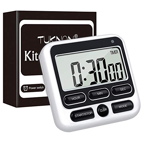 Temporizador Cocina, Temporizador Digital, Kitchen Timer, Temporizador Digital LED de Cuenta Regresiva Magnética con Alarma Sonora Ajustable y Función de Memoria para Cocinar, Estudiar Deportes