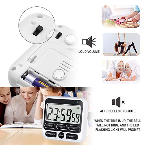 Temporizador Cocina, Temporizador Digital, Kitchen Timer, Temporizador Digital LED de Cuenta Regresiva Magnética con Alarma Sonora Ajustable y Función de Memoria para Cocinar, Estudiar Deportes