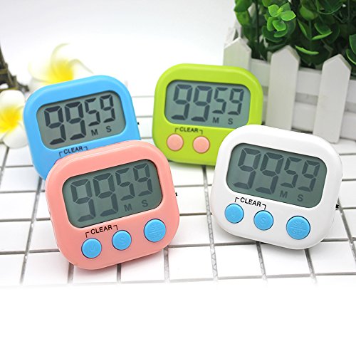 Temporizador digital electrónica cocina cocina nuevo reloj con alarma magnética y soporte, minuto segundo para arriba cuenta verde de cuenta regresiva, exhibición grande del LCD,rosa