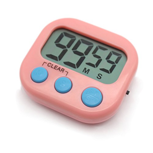 Temporizador digital electrónica cocina cocina nuevo reloj con alarma magnética y soporte, minuto segundo para arriba cuenta verde de cuenta regresiva, exhibición grande del LCD,rosa