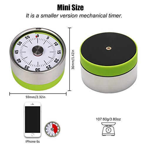 Temporizador mecánico pequeño AIMILAR de cocina – Temporizador visual de cuenta regresiva de 60 minutos magnético con alarma fuerte para niños y adultos para hornear barbacoa al vapor (verde)