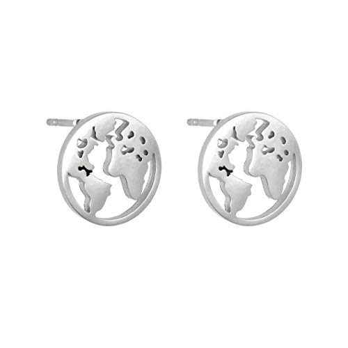 TEMPUS FUGIT. Pendientes Mapa Mundi. Acero Inoxidable Antialérgico Brillante. Inalterable por el uso