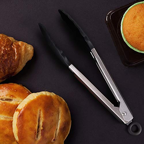 Tenazas de acero inoxidable con utensilios de cocina 9" antideslizante y pesado de Soft-agarre manejar clip de bloqueo inteligente resistente al calor grado de alimentos