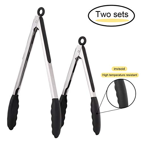 Tenazas de acero inoxidable con utensilios de cocina 9" antideslizante y pesado de Soft-agarre manejar clip de bloqueo inteligente resistente al calor grado de alimentos