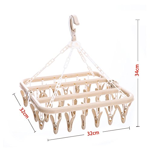 Tendedero colgante con 32 clips, resistente al viento, para ropa sucia, de plástico, para calcetines, ropa interior, sujetadores, ropa de bebé, guantes, azul, Tamaño libre