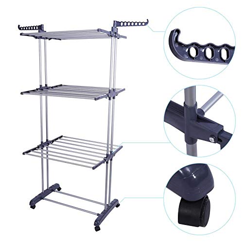 Tendedero Plegable, Secado de Ropa Plegable de 3 Niveles de lavandería Tendedero Tendedero Bastidor Ajustable Zapatos casero suspendido al Aire Libre
