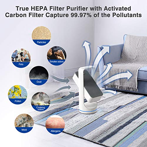 Tendomi Purificador de Aire 3 en 1 para Hogar con Filtro HEPA y Carbón Activado, Captura Alergias, Polvo, Humo, Caspa de Mascotas, Olor, Hogar, Oficina, Libre de Ozono, 4 velocidades de purificación