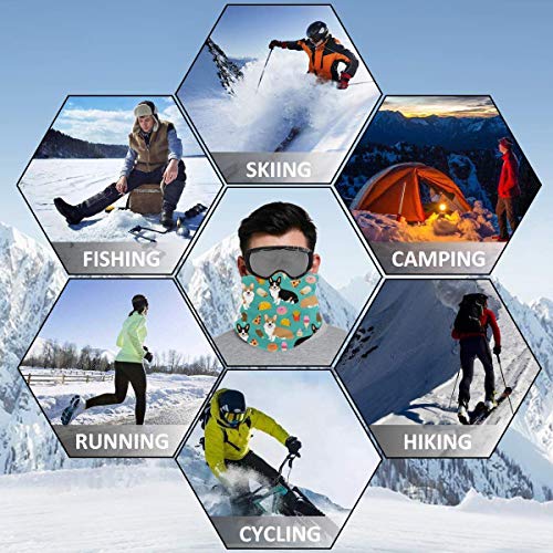 Tengyuntong XXWKer Calentador de Cuello Deporte Calentador Pasamontañas Polar Máscara Corgi Pizza Green Unisex Fleece Neck Warmer Ear Warmer Headband & Face Cold Weather Gear One Size