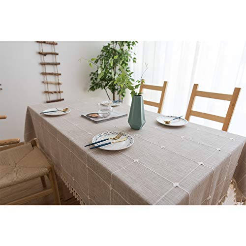 Tenrany Home Rectangulares Manteles Algodon Lino, Antimanchas Mantel de Mesa Raya Gris Tablecloth para Decoración del Hogar Cocina Oficinas(Khaki Gitter, 140 * 140 cm)