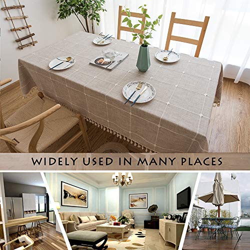 Tenrany Home Rectangulares Manteles Algodon Lino, Antimanchas Mantel de Mesa Raya Gris Tablecloth para Decoración del Hogar Cocina Oficinas(Khaki Gitter, 140 * 140 cm)