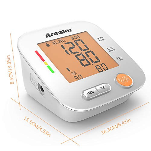 Tensiómetro de Brazo, Arealer Tensiómetro Arterial con Tecnología Inteligente para Dar Lecturas Rápidas, 2 Memorias 2 * 90, Pantalla LCD, para Uso Doméstico