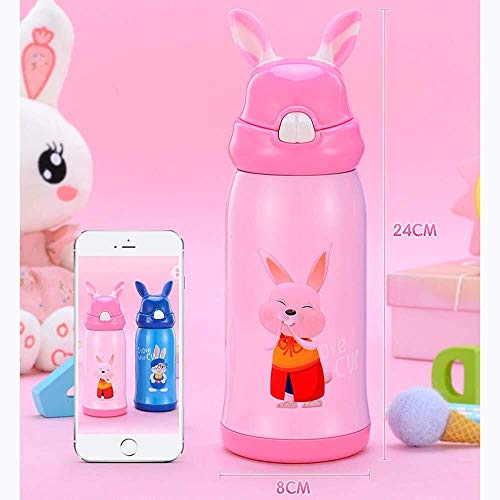 Termo de Acero Inoxidable para niños, con diseño de Dibujos Animados, con Tapa de Rebote con Pajita y cinturón de Doble Aislamiento al vacío, Ajustable, para Botella de Agua, Termo de Coche, Delete,