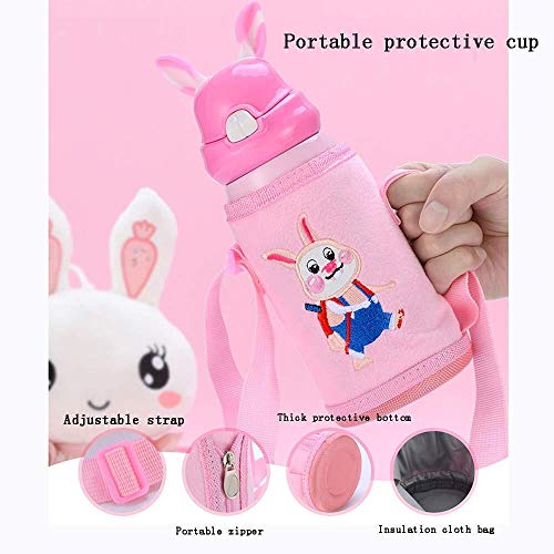 Termo de Acero Inoxidable para niños, con diseño de Dibujos Animados, con Tapa de Rebote con Pajita y cinturón de Doble Aislamiento al vacío, Ajustable, para Botella de Agua, Termo de Coche, Delete,
