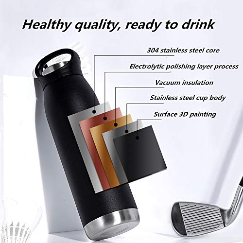 Termo De Acero Inoxidable, Termo Aislado Al Vacío De Doble Capa, Fácil De Limpiar, A Prueba De Fugas, Adecuado para Fitness, Ciclismo, Camping, Automóvil, Oficina, 650 Ml (Negro)
