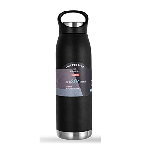 Termo De Acero Inoxidable, Termo Aislado Al Vacío De Doble Capa, Fácil De Limpiar, A Prueba De Fugas, Adecuado para Fitness, Ciclismo, Camping, Automóvil, Oficina, 650 Ml (Negro)