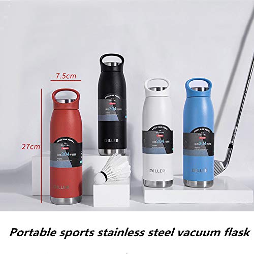 Termo De Acero Inoxidable, Termo Aislado Al Vacío De Doble Capa, Fácil De Limpiar, A Prueba De Fugas, Adecuado para Fitness, Ciclismo, Camping, Automóvil, Oficina, 650 Ml (Negro)