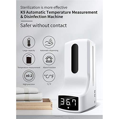 Termómetro infrarrojo montado en la Pared Dispensador automático de jabón de Alta Capacidad sin Contacto Sensor de Movimiento infrarrojo Equipado para baño Cocina Hotel Restaurante