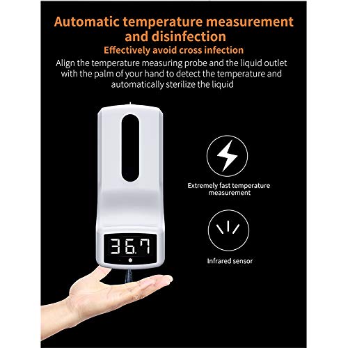 Termómetro infrarrojo montado en la Pared Dispensador automático de jabón de Alta Capacidad sin Contacto Sensor de Movimiento infrarrojo Equipado para baño Cocina Hotel Restaurante