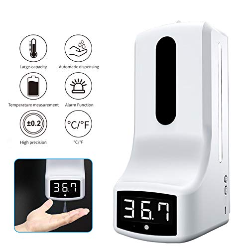 Termómetro infrarrojo montado en la Pared Dispensador automático de jabón de Alta Capacidad sin Contacto Sensor de Movimiento infrarrojo Equipado para baño Cocina Hotel Restaurante