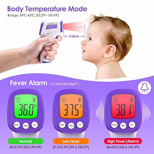 Termometro Infrarrojos, JOYSKY Termometro Digital Infrarrojo sin Contacto con Pantalla LCD y Alarma de Fiebre, Termómetro Laser médico para Bebé, Adulto, Temperatura Corporal y de Objeto
