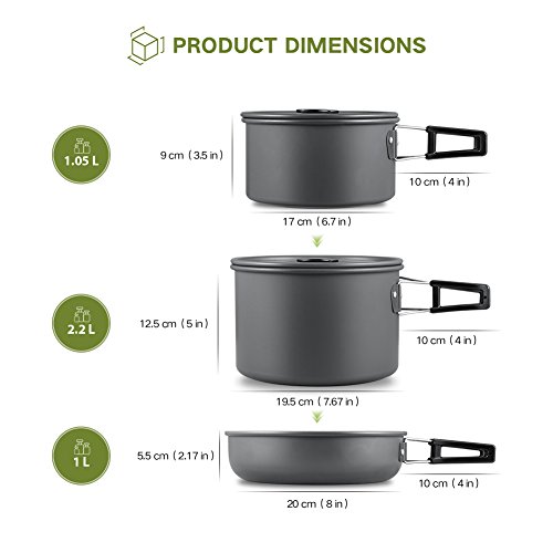 Terra Hiker Set de Utensilios de Cocina de Camping, Antiadherente, Bolsa de Malla con Mochila para Acampadas, Senderismo, Picnic, Pack de 16