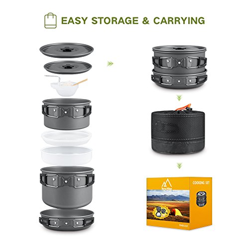 Terra Hiker Set de Utensilios de Cocina de Camping, Antiadherente, Bolsa de Malla con Mochila para Acampadas, Senderismo, Picnic, Pack de 16