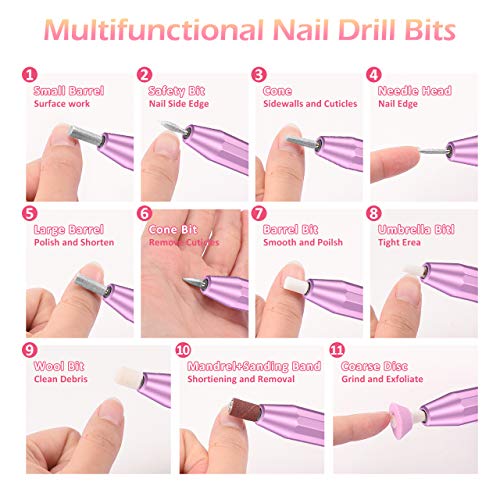Tesoky Torno para Uñas, Lima de Uñas Profesionales con Set de 11 Tipos de Brocas de Pulido Pedicura, Lima Electrica Uñas de Vlocidad Ajustable para Manicura Pedicura, Set de Manicura para Salón DIY