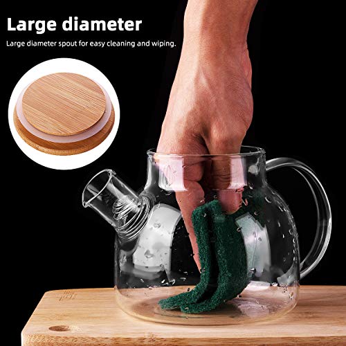 Tetera de Varios, CNNIK 1L Jarras de Cristal de borosilicato con tapa de madera, Jarras para agua para agua caliente/fría/helada Té Vino Café Leche y jugo Bebidas