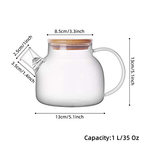 Tetera de Varios, CNNIK 1L Jarras de Cristal de borosilicato con tapa de madera, Jarras para agua para agua caliente/fría/helada Té Vino Café Leche y jugo Bebidas