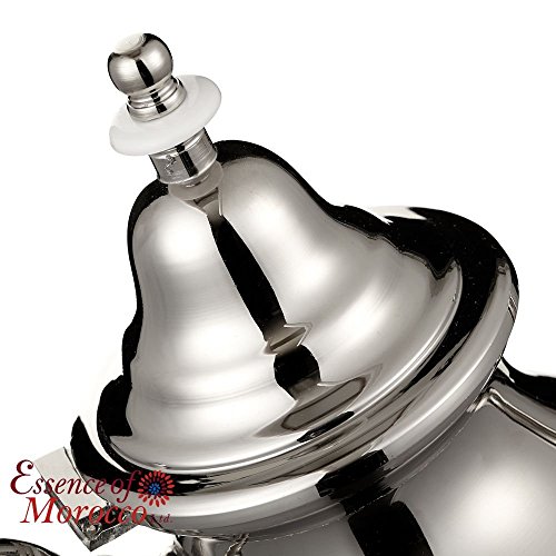 Tetera Marroquí en Plata Maillechort con Filtro Integrado y Manopla Auténtica Tradicional Modelo Grabado con Diseño Clásico Arabe Hecho a Mano Extra Grande (Aproximadamente 1 litro 10 vasos)
